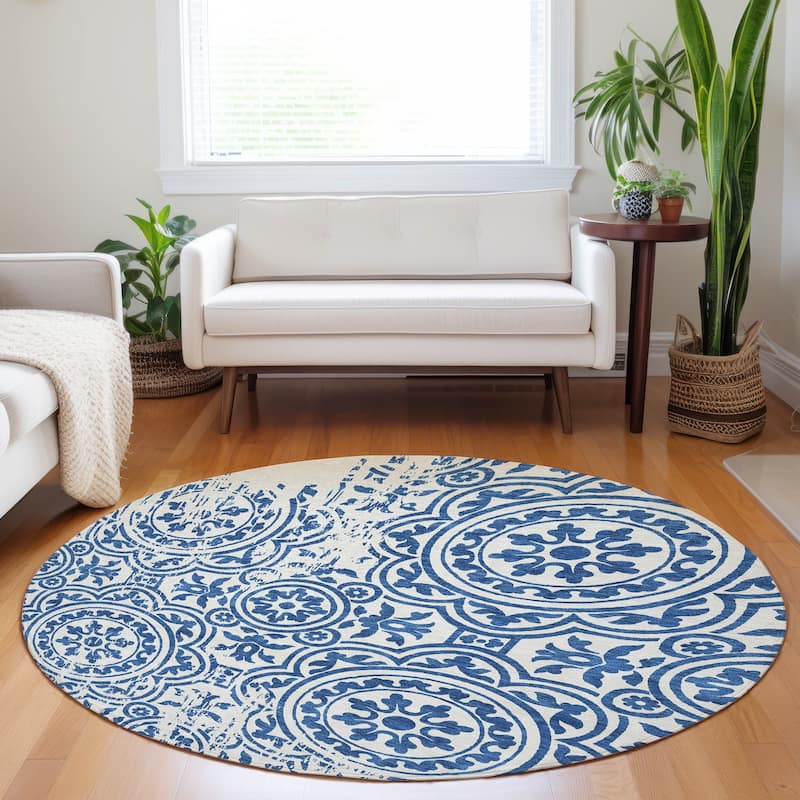 Premium Washable Super Soft Vanishing Medallion Mayfield Rug - Navy - 8' x 8'