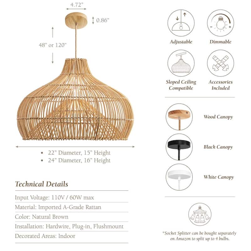 Oceania Cone Rattan Pendant Light
