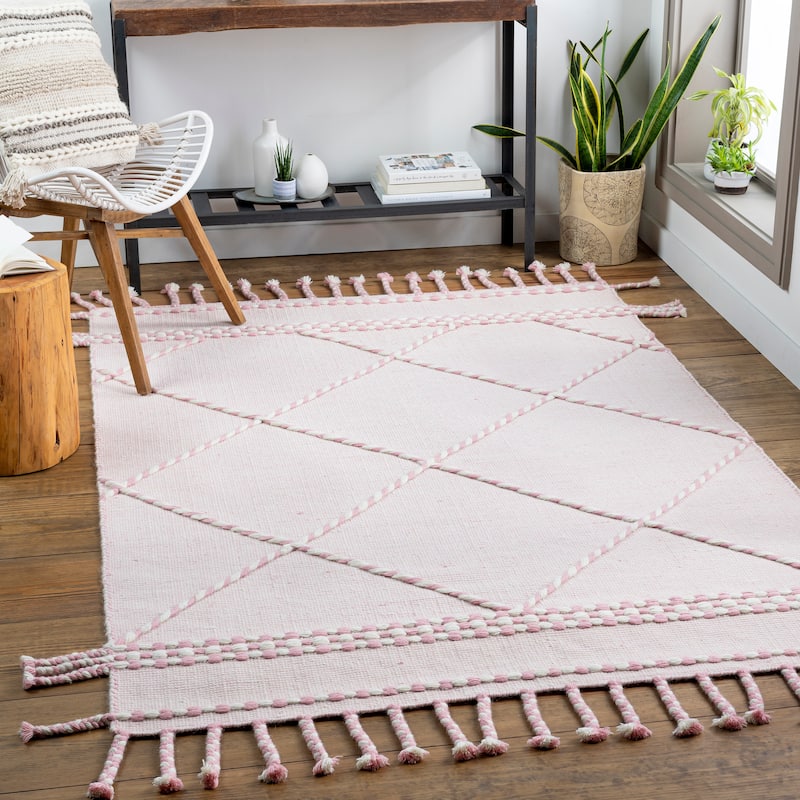 Artistic Weavers Shannen Handmade Wool Scandinavian Tassel Area Rug - 6' x 9' - Pink / Cream