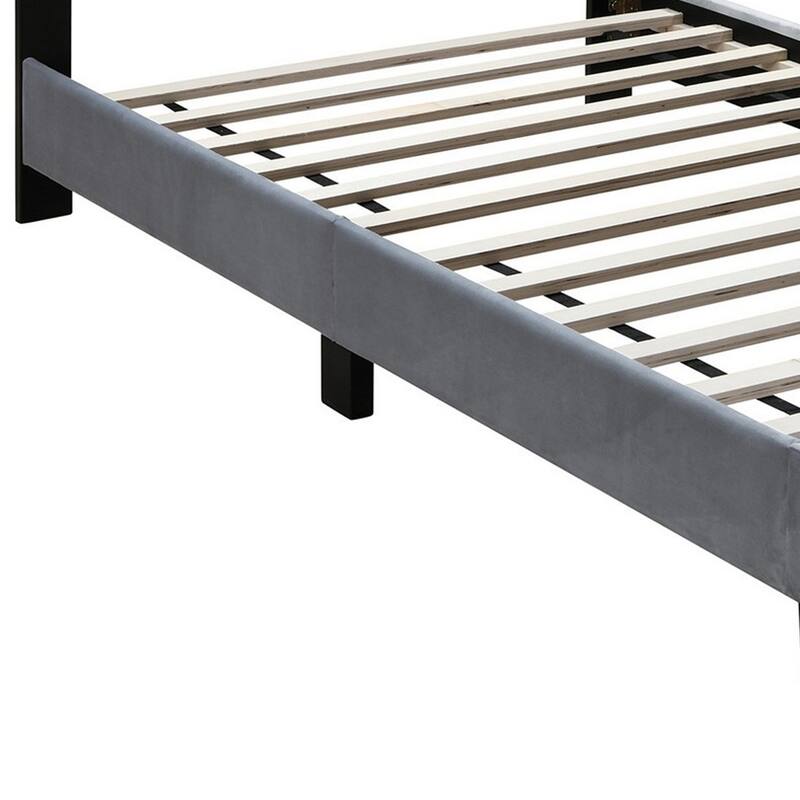 Button Tufted Full Velvet Bed with Curved Headboard, Gray