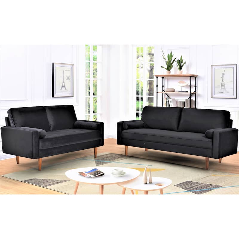 Monahan Velvet Tufted Back 2 PCS Living Room Set, Sofa & Loveseat