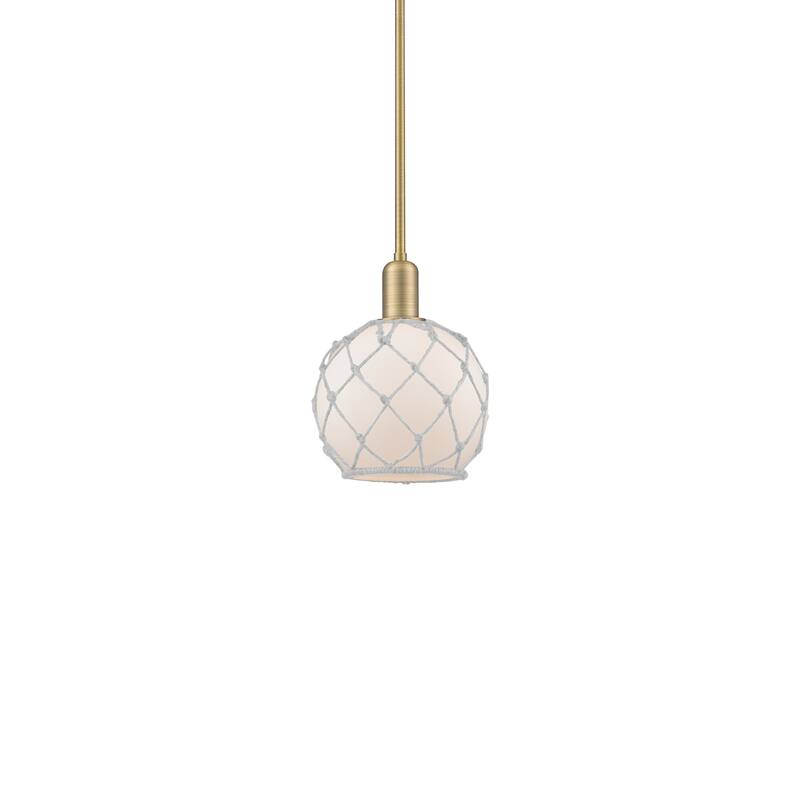 Innovations Lighting 716-1S-11-8 Farmhouse Rope Pendant Farmhouse Rope - Brushed Brass / White Glass with White Rope