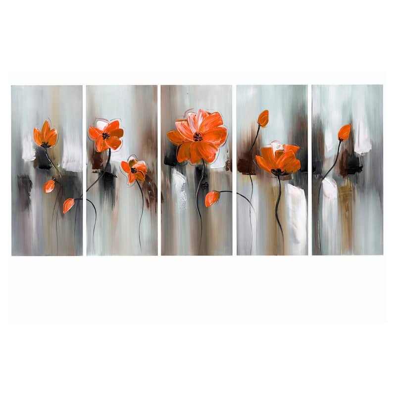 Modern Flower" Gallery Wrapped 5-piece Canvas Set - Orange