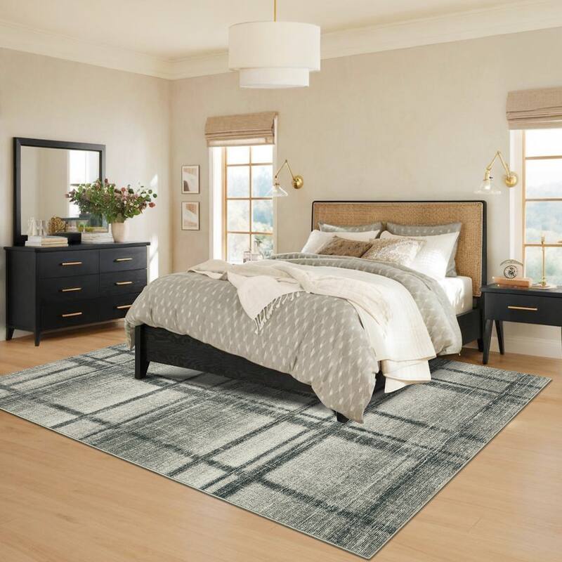 Washable Area Rug, Modern Geometric Area Rugs for Living Room Bedroom, Non-Slip Low Pile Indoor Soft Carpet