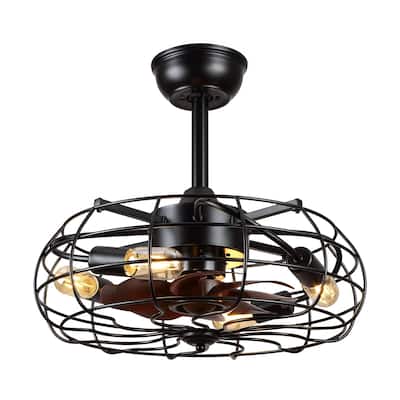 Caged Ceiling Fans with Lights Outdoor Ceiling Fan with Reversible Fan Blades, Bladeless Low Profile Fan Light Fixtures