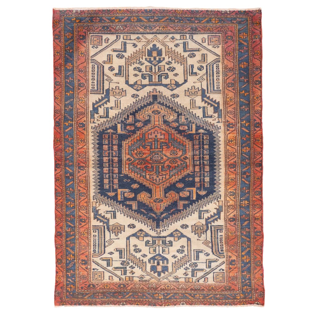 ECARPETGALLERY Hand-knotted Antalya Vintage Cream Wool Rug - 4'1 x 5'10