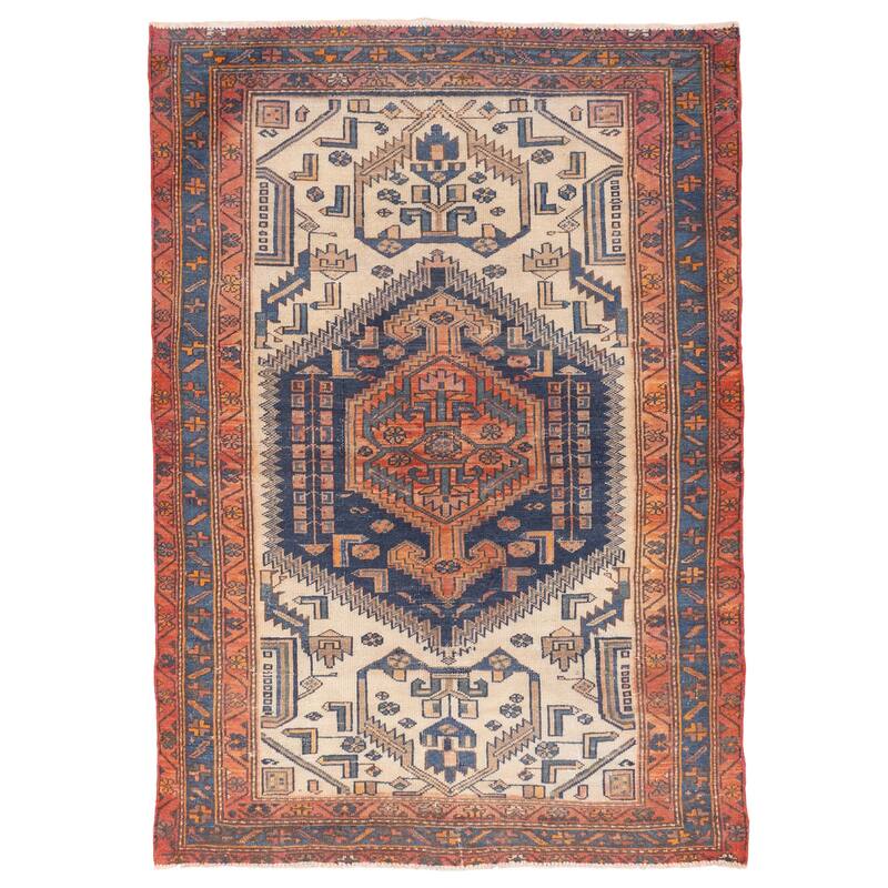 ECARPETGALLERY Hand-knotted Antalya Vintage Cream Wool Rug - 4'1 x 5'10