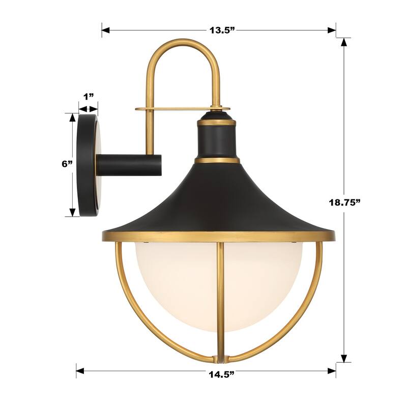 Atlas 1 Light Matte Black and Textured Gold Outdoor Sconce - 13.5"W x 18.75"H x 14.5"D