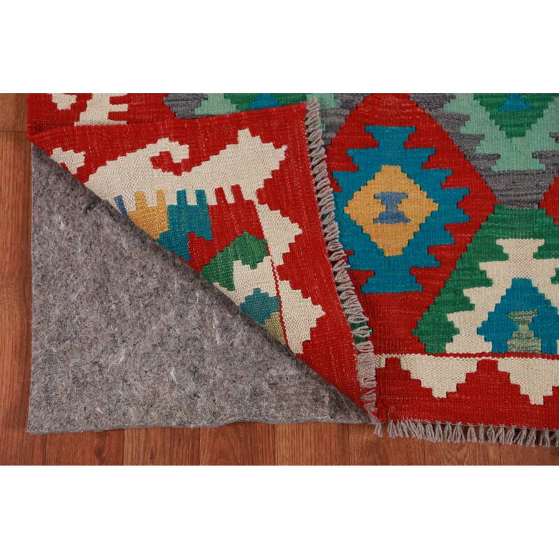 Hand Woven Oriental 100% Wool Carpet Southwestern All-Over Multi-Colored Kilim Runner Rug - 12' 10'' X 2' 9''