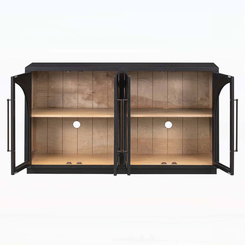 4-Door Large Storage Sideboard Buffet Cabinet with Glass Doors and Arched Design