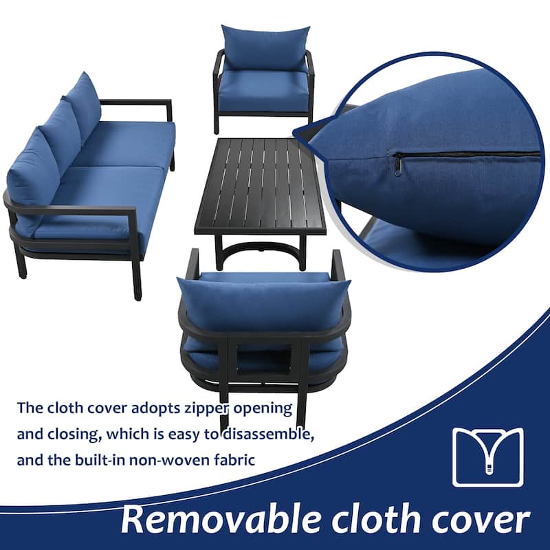 4-Piece Outdoor Steel Patio Sectional with Table and Cushions