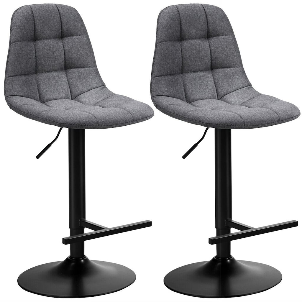 Gymax Set of 2 Adjustable Bar Stools Swivel Counter Height Linen - 17.5'' (L) X 18'' (W) X 37.5'' - 45.5'' (H)