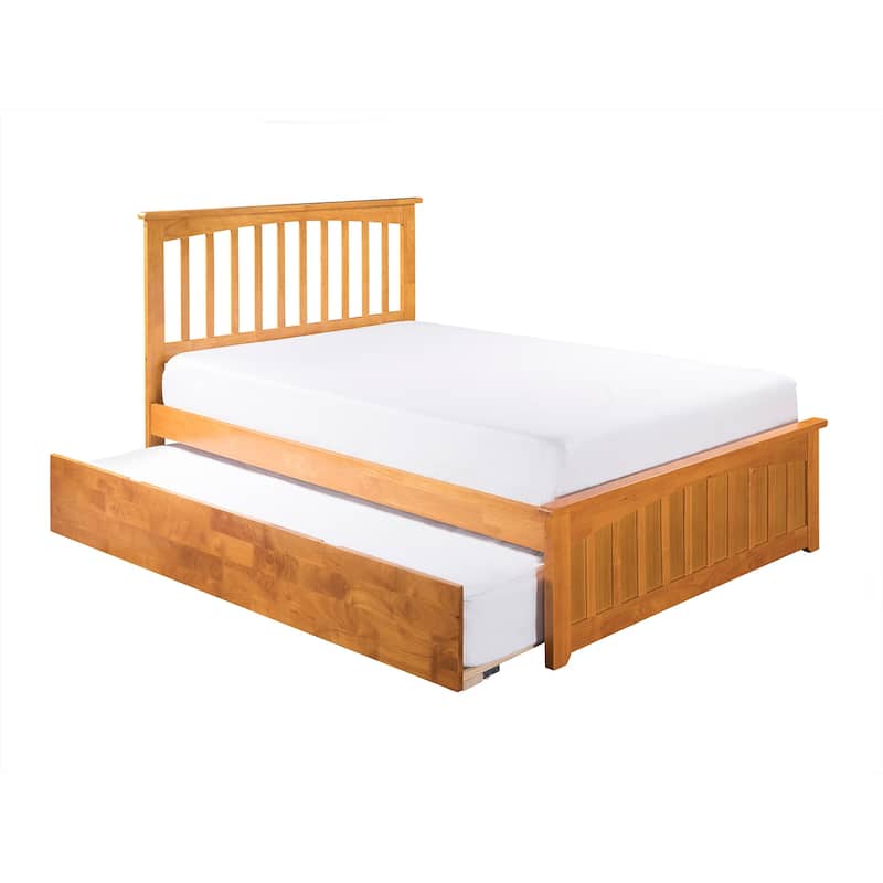 Gothic Grace Platform Bed with Trundle - Twin/Full Size, Grey Hardwood - Sturdy & Elegant Design