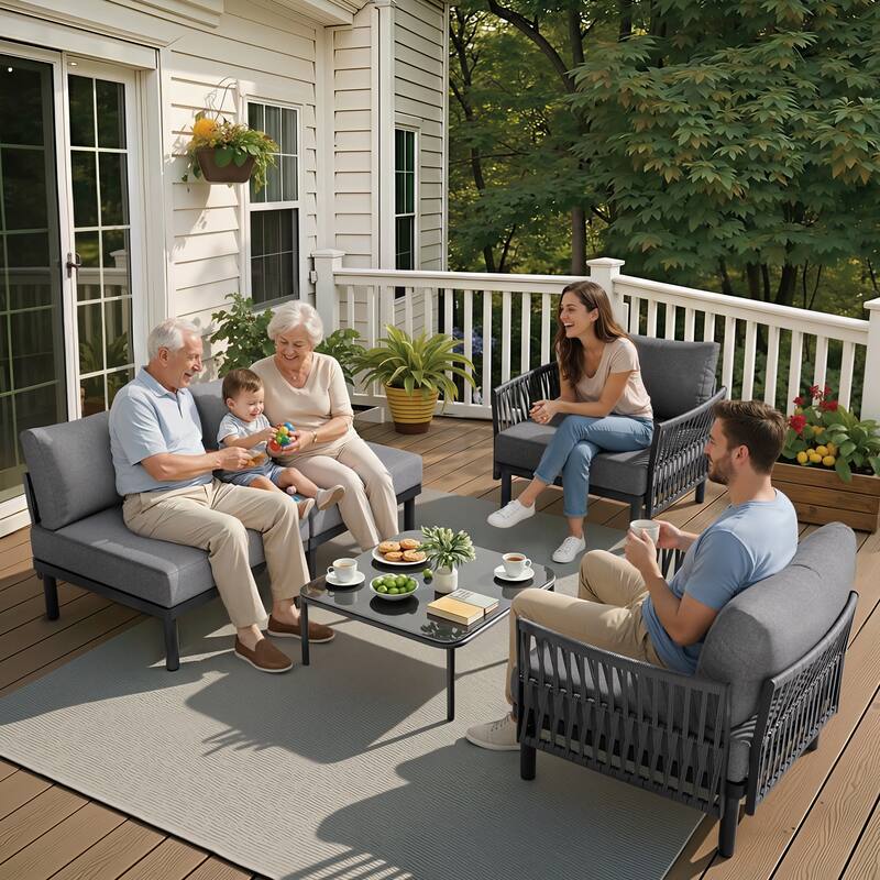 Outdoor Patio Aluminum PE Rattan Free Combination Sectional Sofa Conversation Seating Set