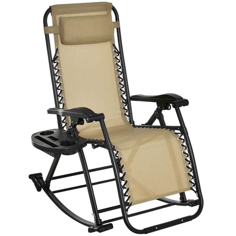 Mesh Zero Gravity Recliner Chair with Folding Legs and Cup Holders - 47.25" D x 26.5" W x 40.25" H - Beige