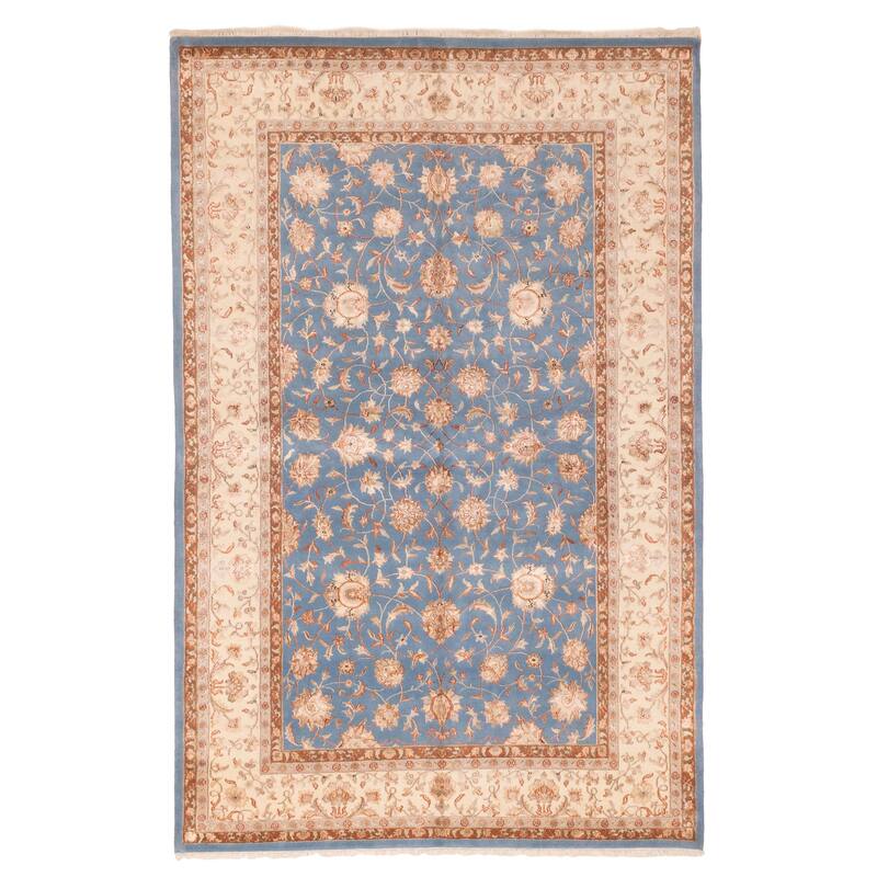 ECARPETGALLERY Hand-knotted Mirzapur Blue Viscose, Wool Rug - 6'3 x 9'10