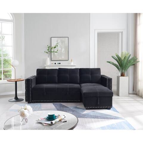 Sectional Sofa with Pulled Out Bed, 2 Seats Sofa & Reversible Chaise with Storage