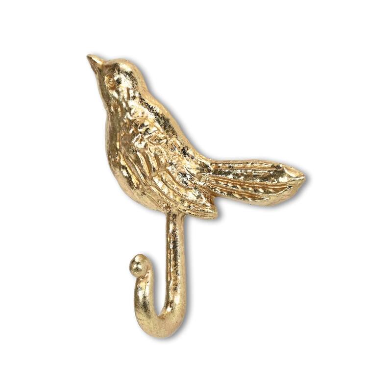 HomeRoots 5" Gold Cast Iron Bird Wall Hook - 4.5 in. x 5 in. x 1.5 in.