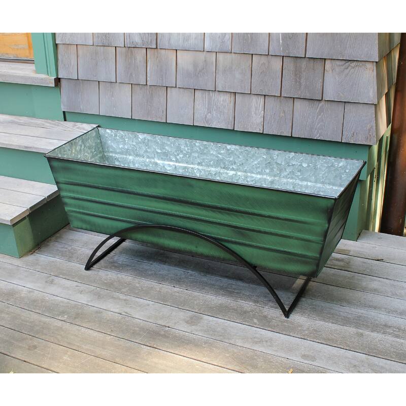 Achla Designs Large Galvanized Steel Flower Box with Odette Stand, 35,25 Inch Wide, Green