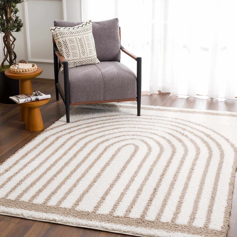 Hauteloom Jola Living Room, Bedroom Area Rug - Plush Pile - Bone, Taupe, Cloud Gray - 6'7" x 9' - 7'10" x 10' - Rose Cream, Multi Brown, Faded Driftwood / Jola