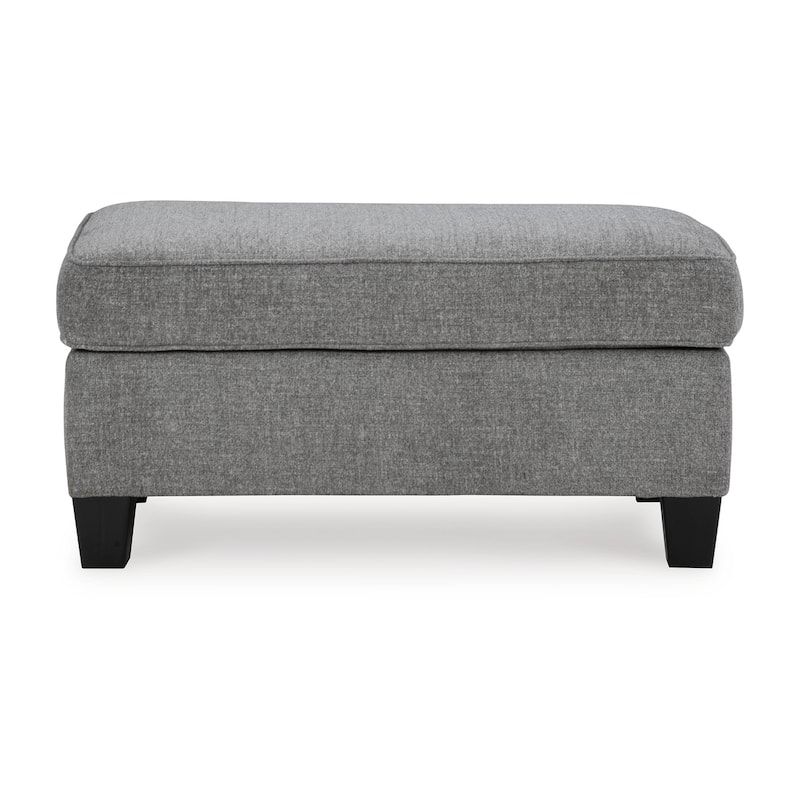 Onia Ottoman, Modern Style Smoke Gray Polyester 40 Inch, Black Legs