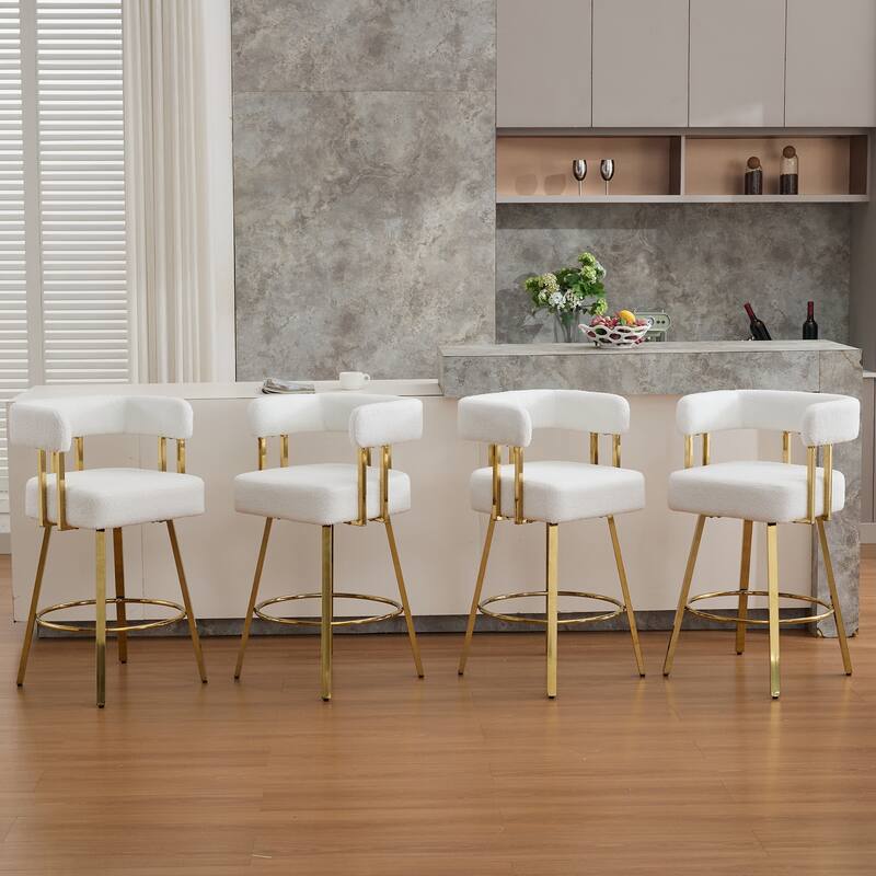 2-Piece Modern Accent Chairs with Gold Metal Legs & Teddy Upholstery, for Living Room or Office