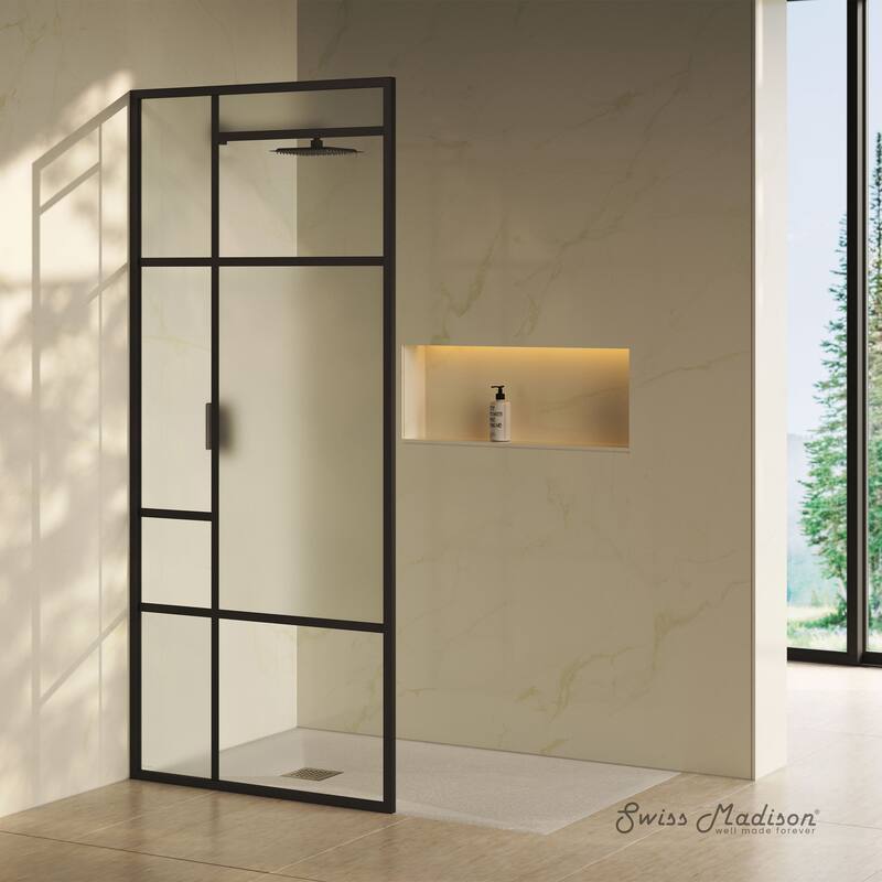 Leiden 34 X 78 Framed Fixed 3/8 In. (10Mm) Frosted Tempered Glass Shower Door With Matte Black Frame - 34 x 76