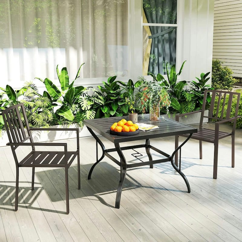 Patio Dining Chairs with Metal Slatted Design