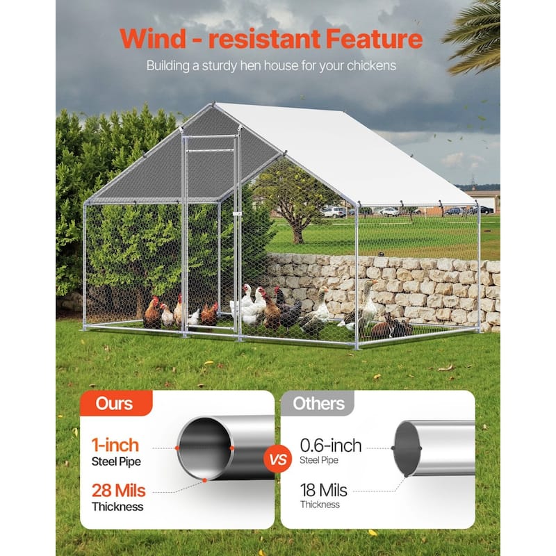 Silver Galvanized Steel Chicken Coop with Protective Net and PE Tarp Cover