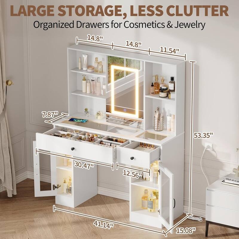 3-Color LED Light Makeup Dressing Table Vanity Desk with Sliding Mirror