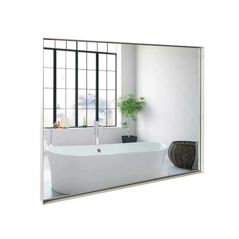 Glossy White Rectangular Wall-Mounted Beveled Bathroom Mirror