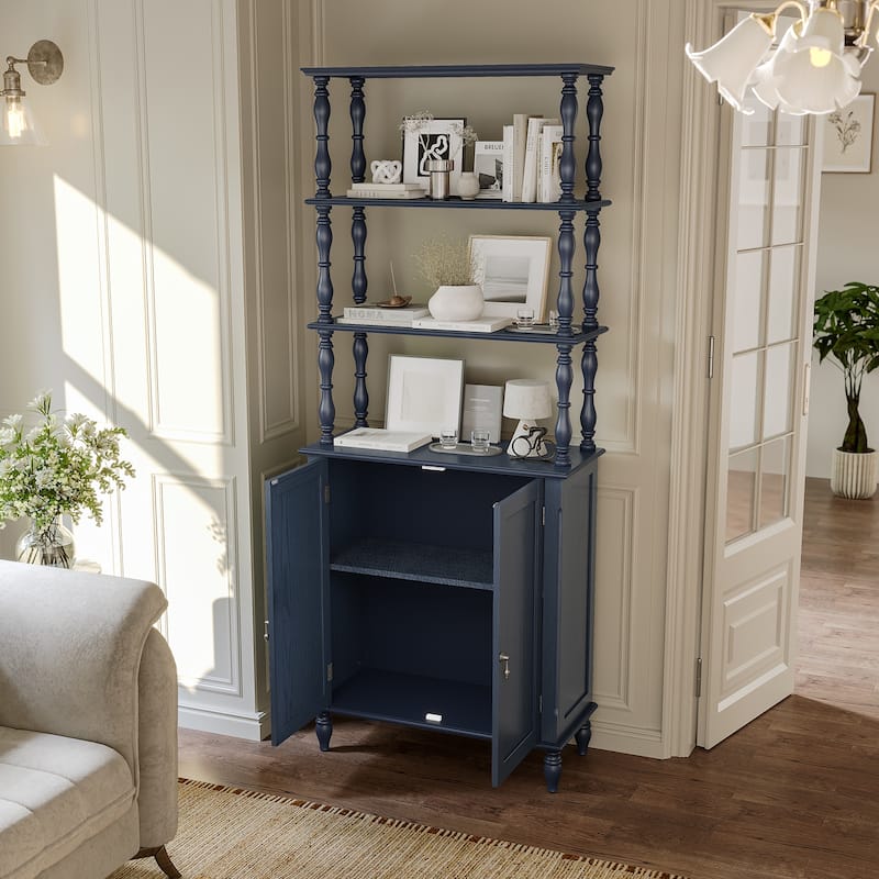 77" Tall Bookshelf with Cabinet, Freestanding Storage Cabinet