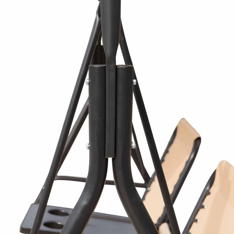 Patio Swing Hanging Chairs with Adjustable Sunshade, Storage Bag, Tabletop Cup Holder, 2-Seat Swing Lounge Rocking Chair