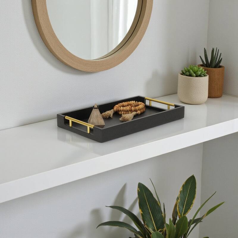Lusan Faux Shagreen Tray with Handles - Black Snakeskin