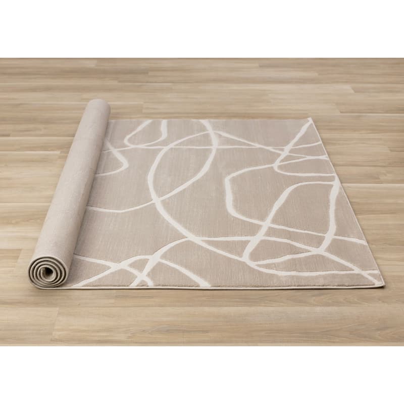 Leopold Collection - Soft Beige Cream Lines Area Rug