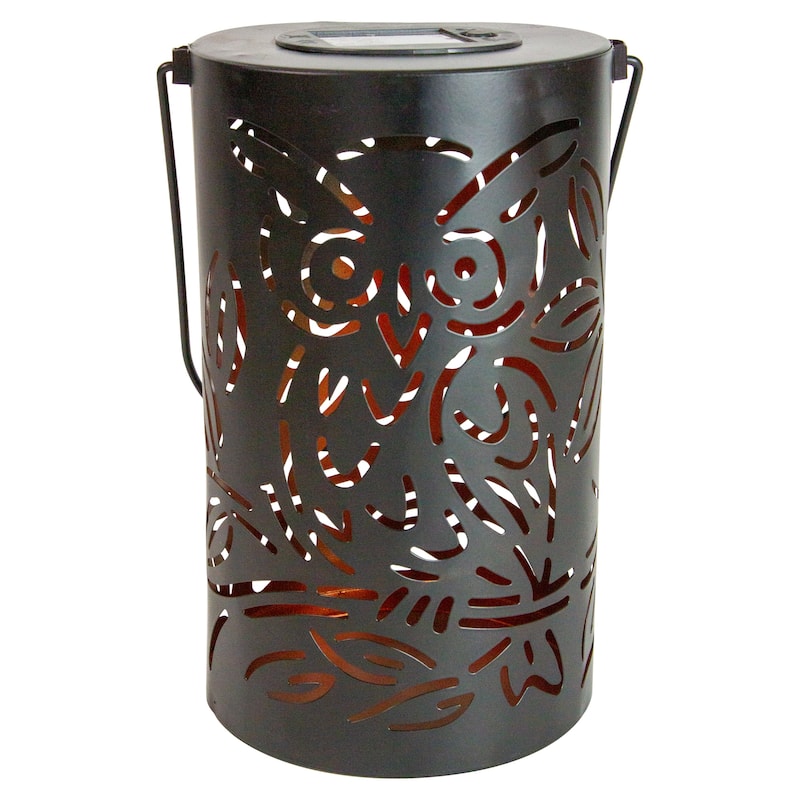 8" Black Owl Outdoor Solar Lantern with Handle - 8