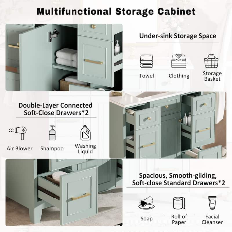 Bathroom Vanity with Sink, Bathroom Cabinet with Adjustable Shelf, Bathroom Storage Cabinet with 3 Drawers and 1 Door