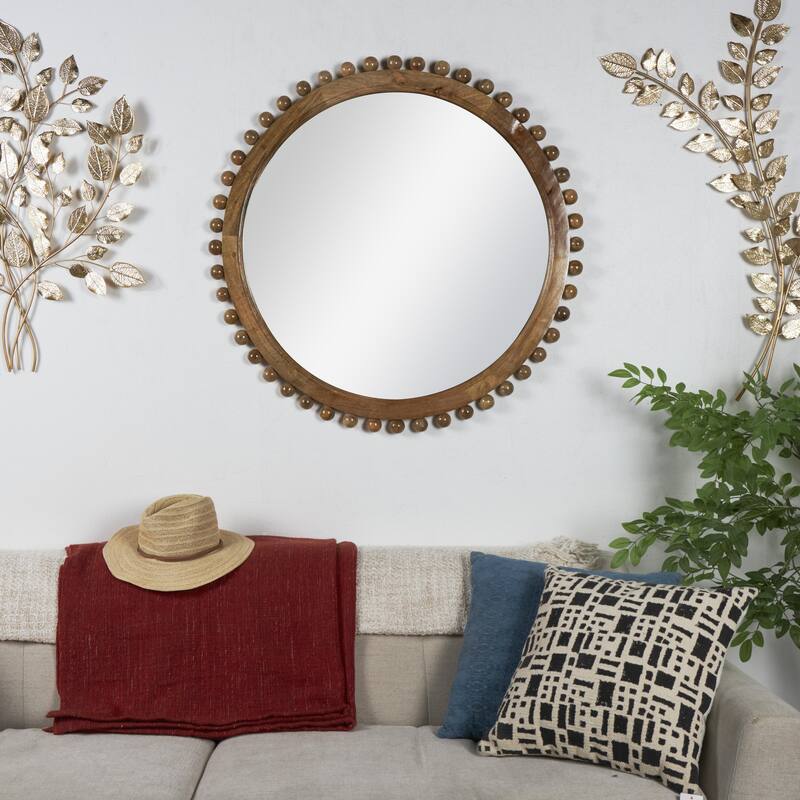 Mango Wood Room Wall Mirror with Beaded Detailing - Black or Gold - Roche River Decor