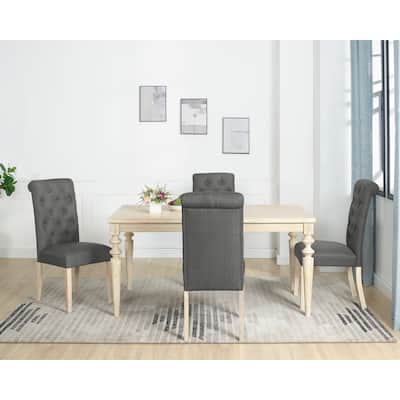 5 Piece Dining Table Set, Dining Room Furniture Set with Rectangular Table with Turned-Leg and 4 Tufted Chairs