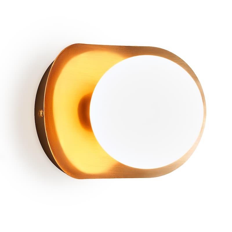 CO-Z Modern Curved Gold Wall Sconce, Opaline Glass Globe
