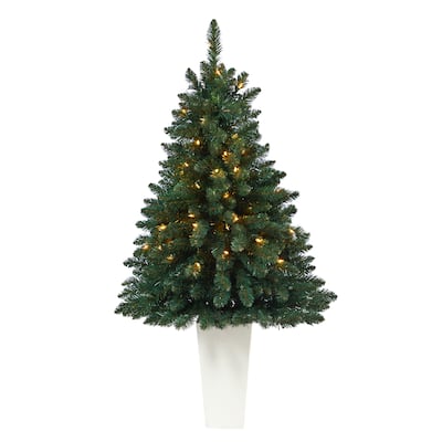 52" Artificial Christmas Tree with 100 Lights in Tower Planter