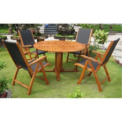 Outdoor Dining Set 5 Piece Balau Wood Table & Folding Chairs Patio Furniture