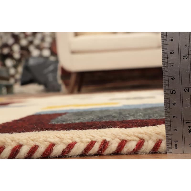 Hand Knotted Oriental 100% Wool Carpet Modern Geometric Multi-Colored Gabbeh Area Rug - 7' 7'' X 5' 3''