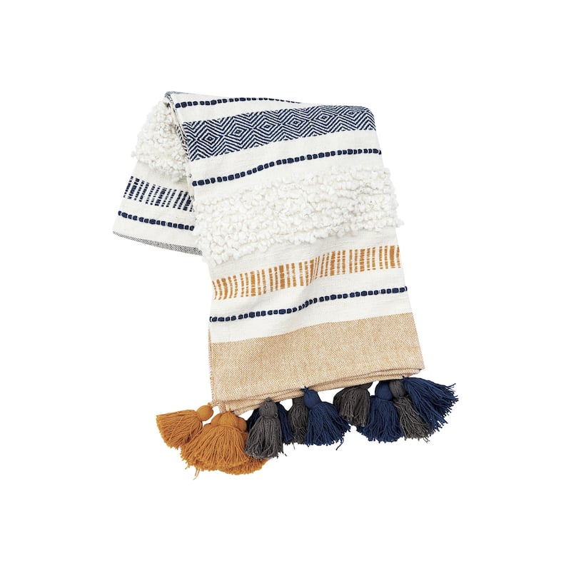 Barton Ochre Premium Tasseled Cotton Soft Cozy Throw Blanket