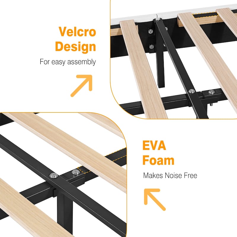 Javlergo 2-Piece Twin Bed Frame Set 39.4-45.3" Adjustable Height PU Leather Headboard with Diamond Embellishment Storage Drawer