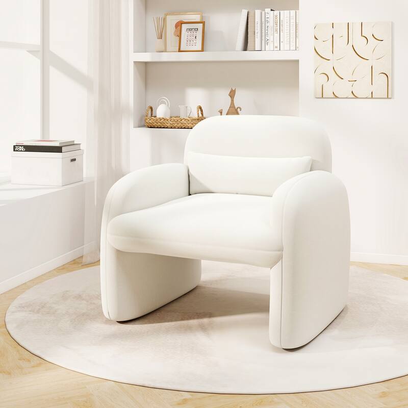Gymax 2PCS Modern Accent Chair Sherpa Fabric Upholstered Armchair w/