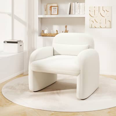 Gymax Modern Accent Chair Sherpa Fabric Upholstered Armchair w/ Waist