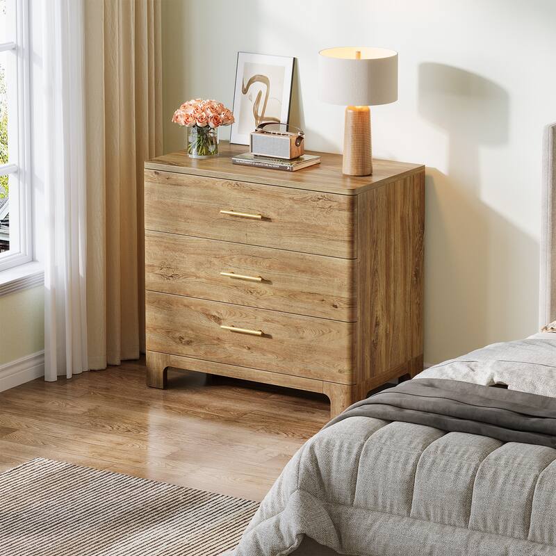 31.5-Inch Oversized Nightstand with 3 Drawers, Wide Wood Night Stand