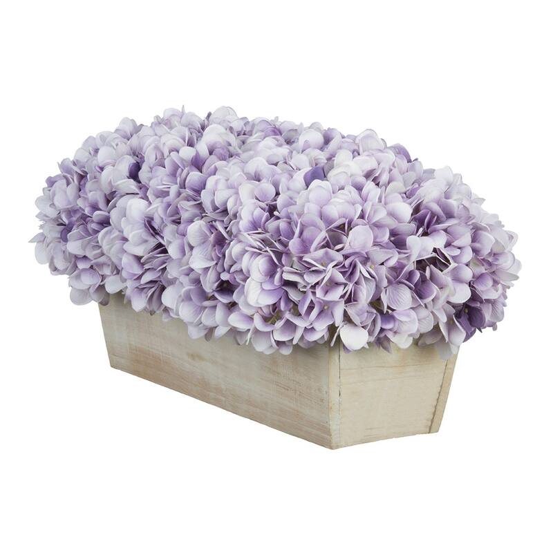 Faux Hydrangeas in White Wood Washed Ledge Planter