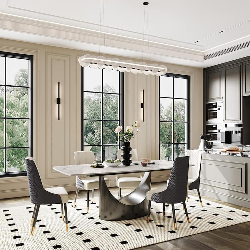 Modern Dining Table with Rectangular Sintered Stone Tabletop, Carbon Steel Leg, Minimalist Kitchen Dining Room Table